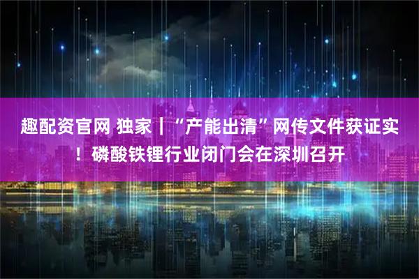 趣配资官网 独家｜“产能出清”网传文件获证实！磷酸铁锂行业闭门会在深圳召开
